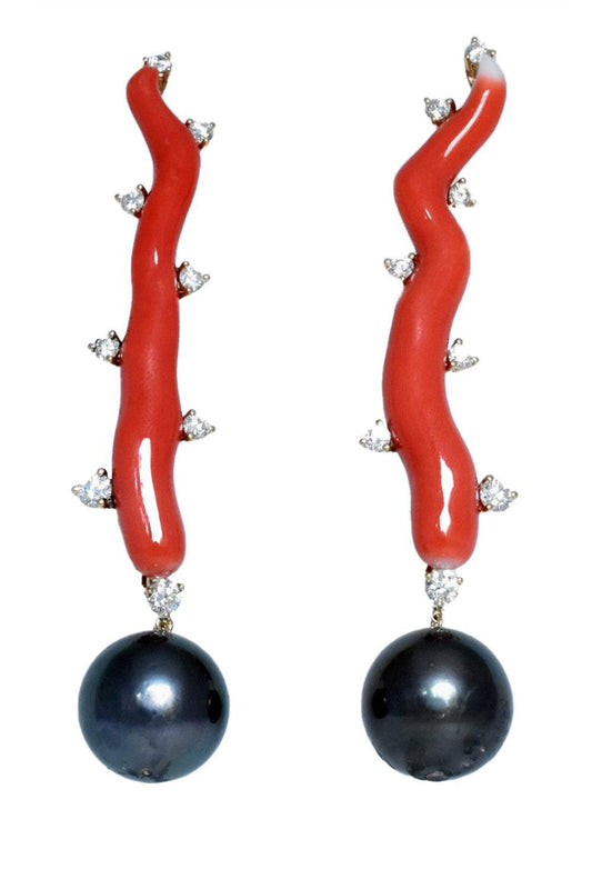 Coral Diamond Line Drop Earrings-YELLOW GOLD-JEWELRYFINE JEWELEARRING-TONY DUQUETTE