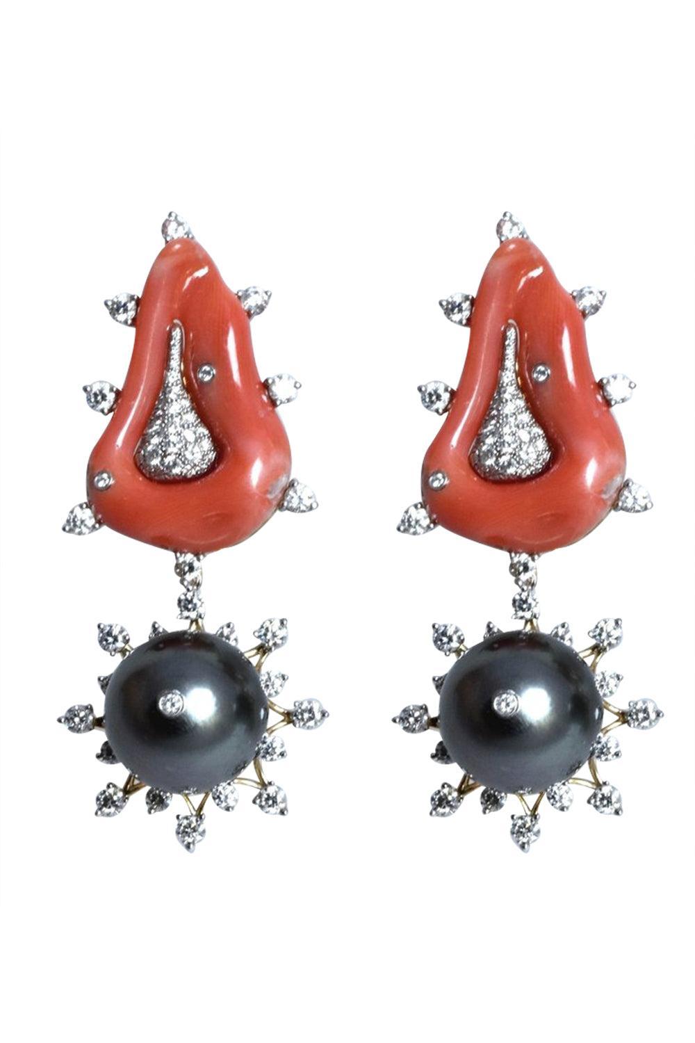 Coral Diamond Pearl Earrings-YELLOW GOLD-JEWELRYFINE JEWELEARRING-TONY DUQUETTE