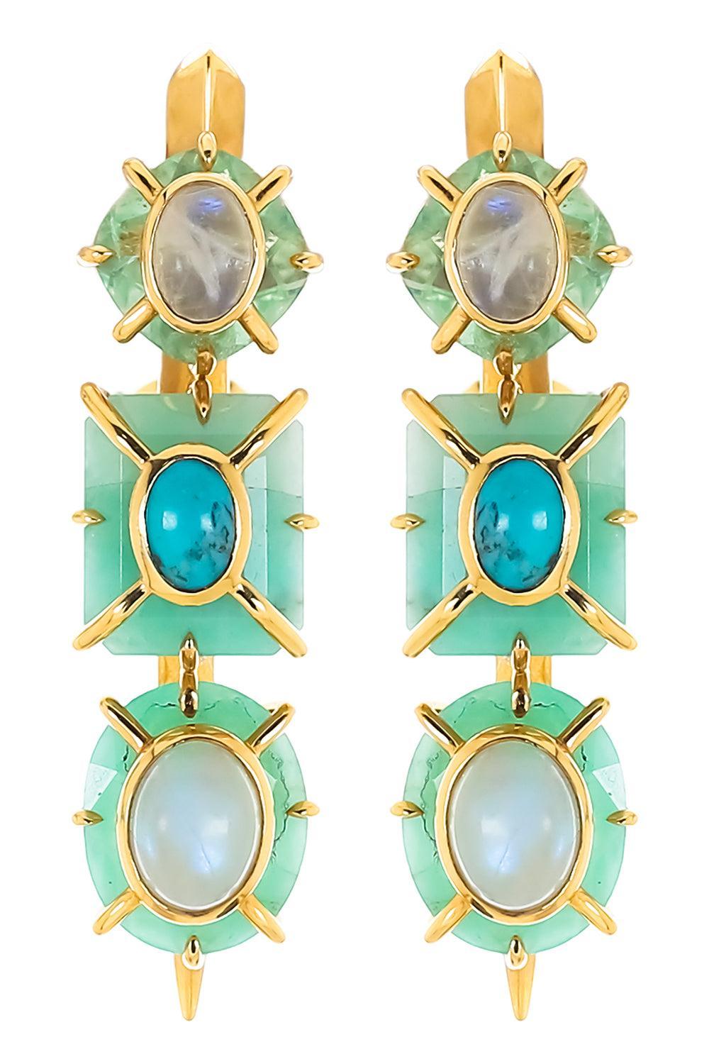 Emerald Moonstone Fluorite Turquoise Drop Earrings-YELLOW GOLD-JEWELRYFINE JEWELEARRING-TONY DUQUETTE