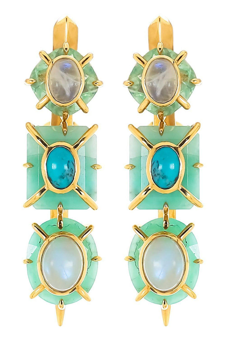 Emerald Moonstone Fluorite Turquoise Drop Earrings