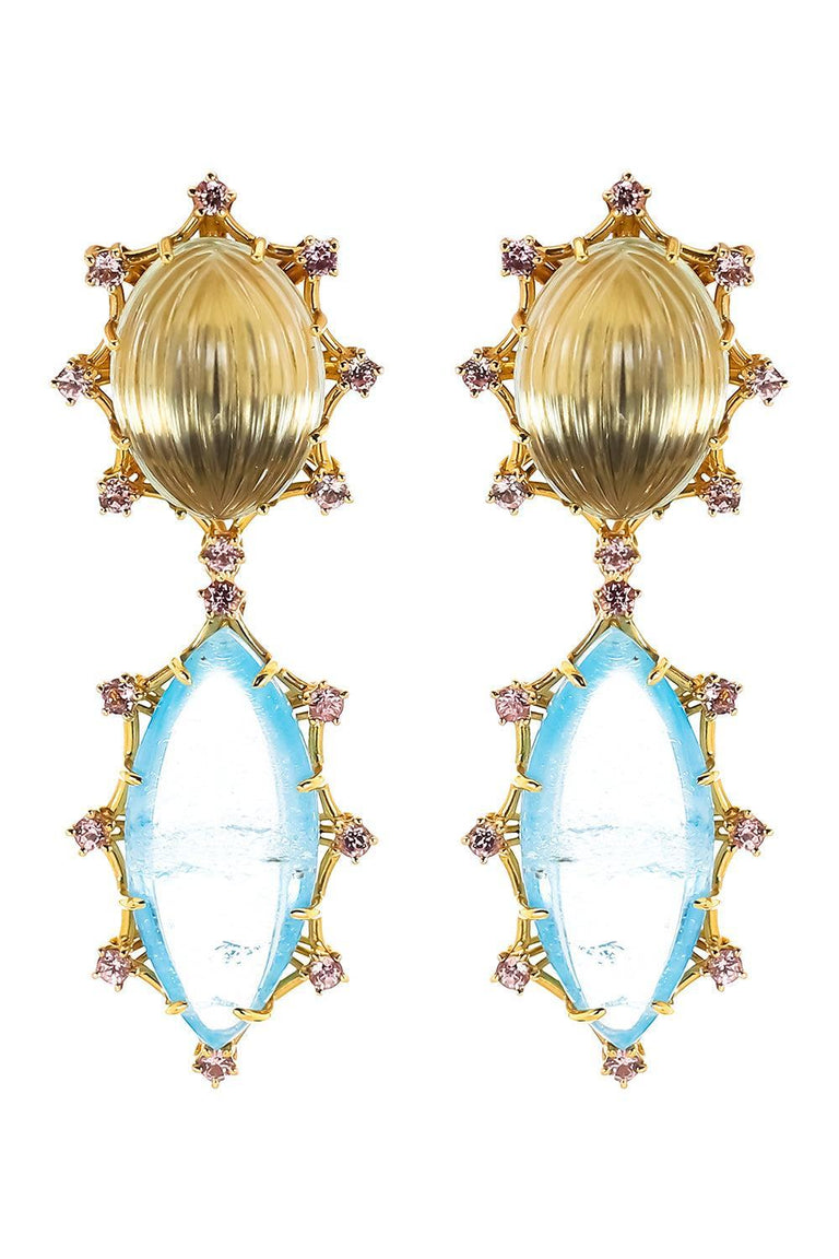 Green Amethyst Aquamarine Garnet Drop Earrings
