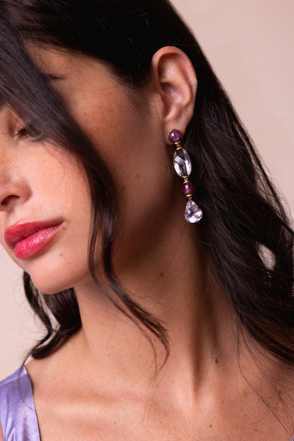 TONY DUQUETTE-Pink Amethyst Ruby Drop Earrings-YELLOW GOLD