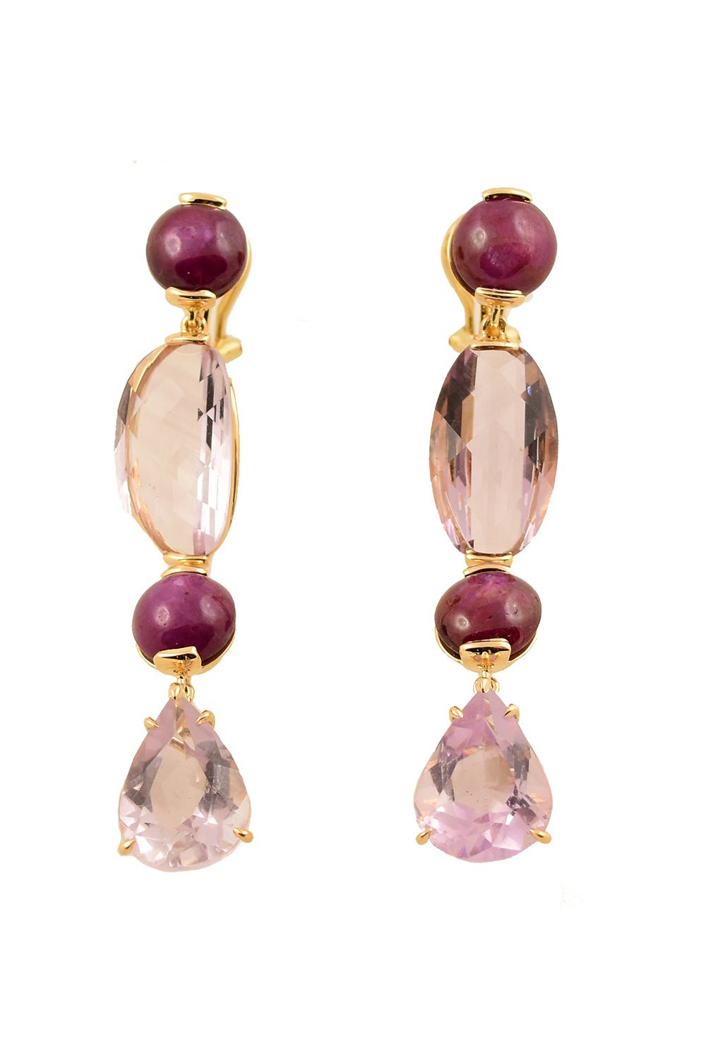 TONY DUQUETTE-Pink Amethyst Ruby Drop Earrings-YELLOW GOLD
