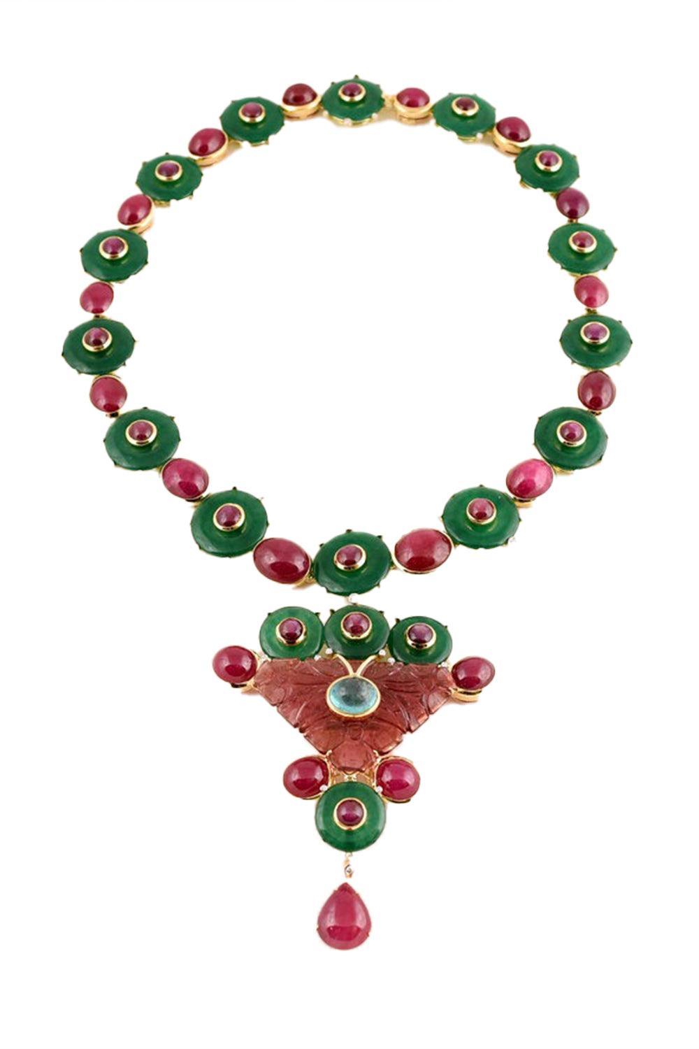 Diamond Ruby Pendant Drop Necklace-YELLOW GOLD-JEWELRYFINE JEWELNECKLACE O-TONY DUQUETTE
