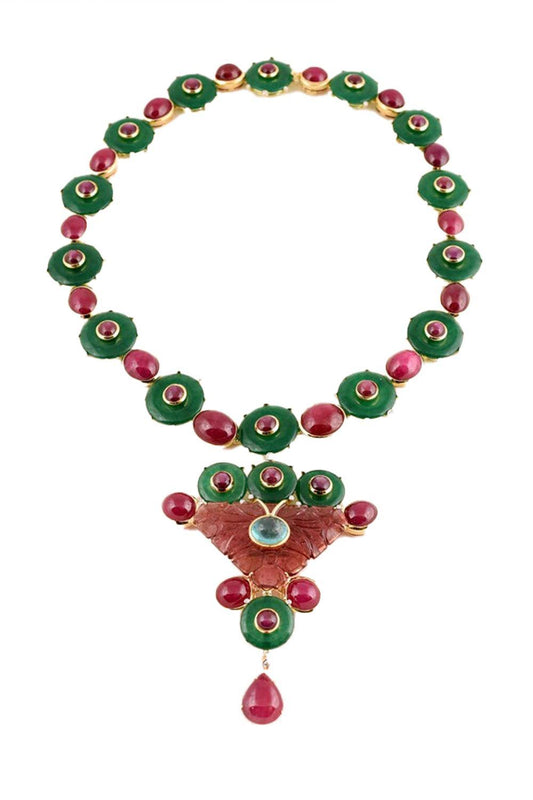 Diamond Ruby Pendant Drop Necklace-YELLOW GOLD-JEWELRYFINE JEWELNECKLACE O-TONY DUQUETTE