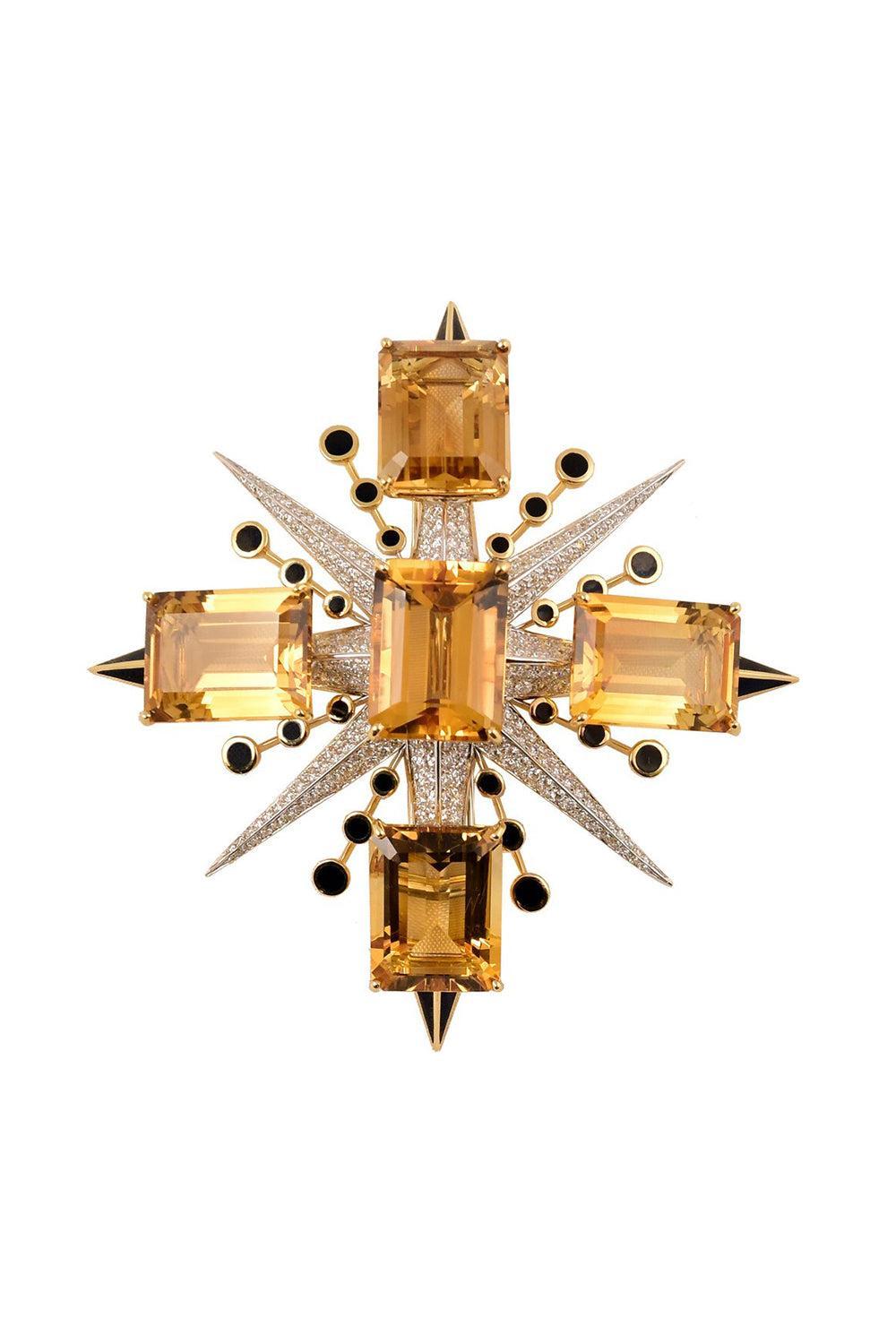 Citrine Diamond Enamel Brooch-YELLOW GOLD-JEWELRYFINE JEWELPIN-TONY DUQUETTE