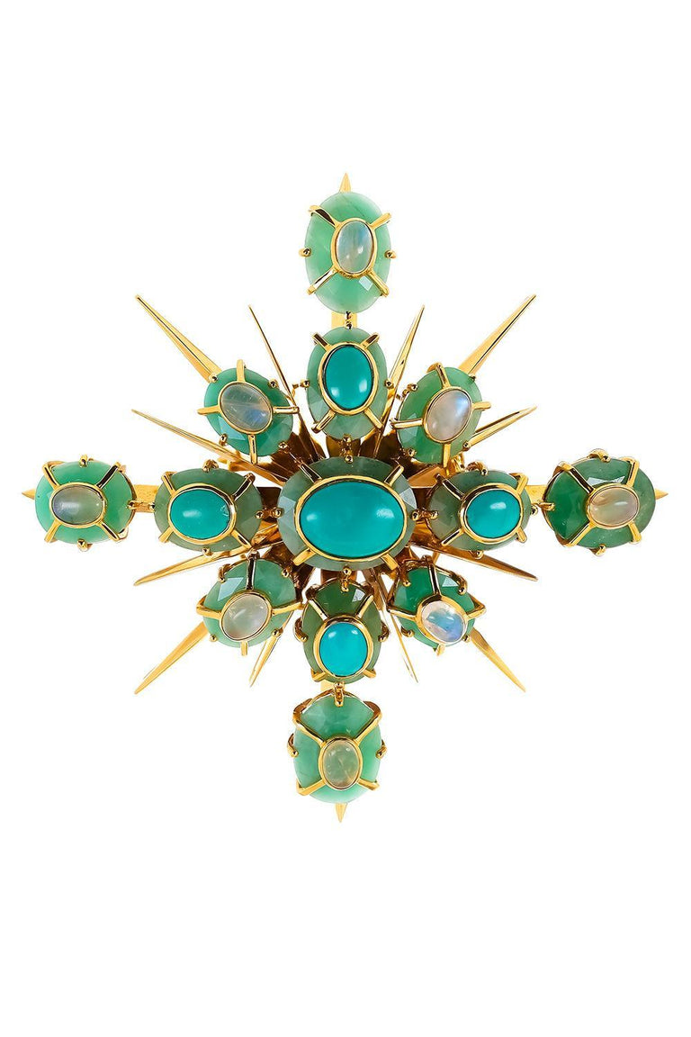 Emerald Turquoise Moonstone Brooch