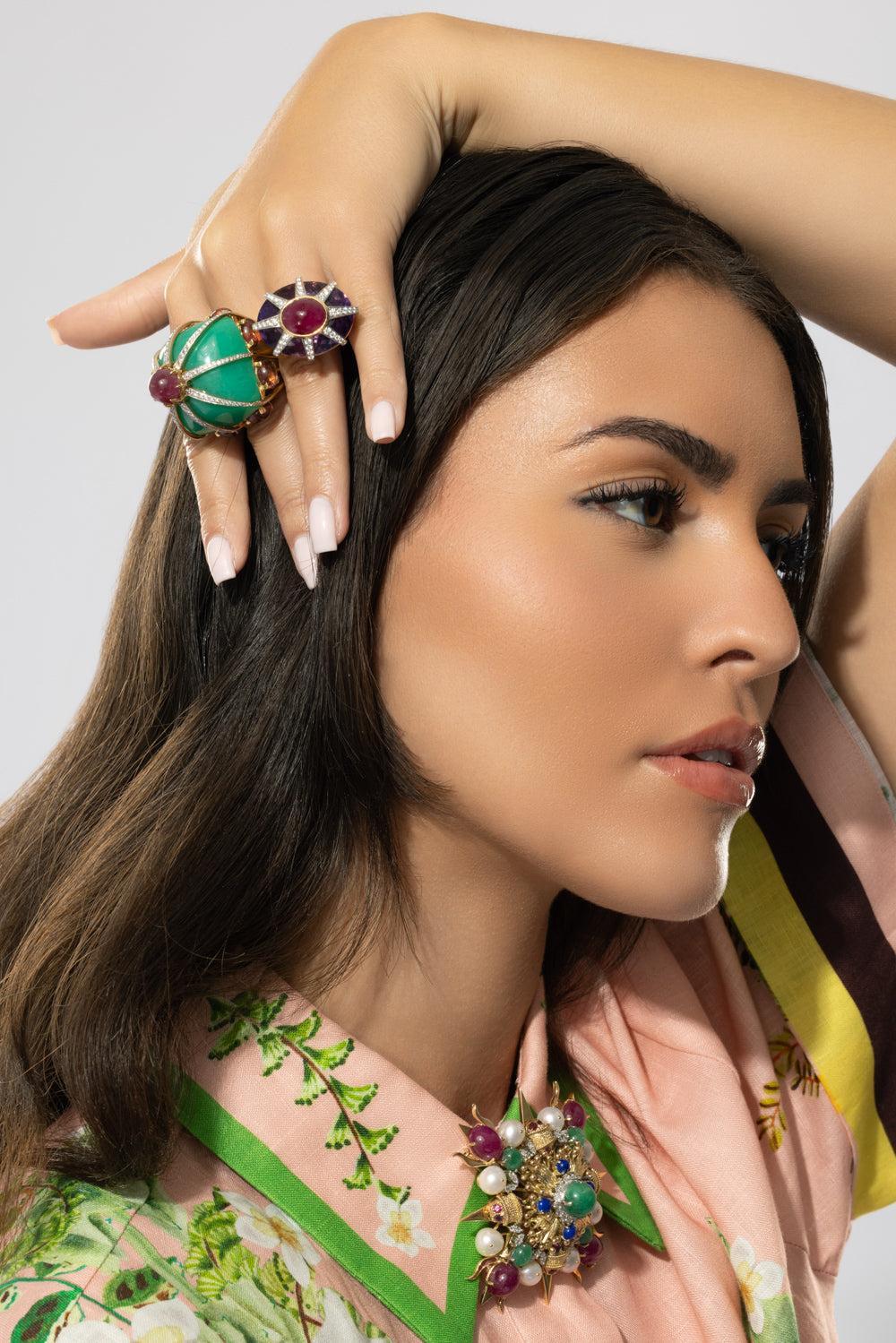 Chrysoprase Ruby Tourmaline Ring-YELLOW GOLD-6.75-JEWELRYFINE JEWELRING-TONY DUQUETTE