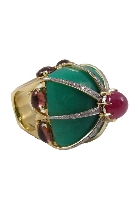 Chrysoprase Ruby Tourmaline Ring-YELLOW GOLD-6.75-JEWELRYFINE JEWELRING-TONY DUQUETTE