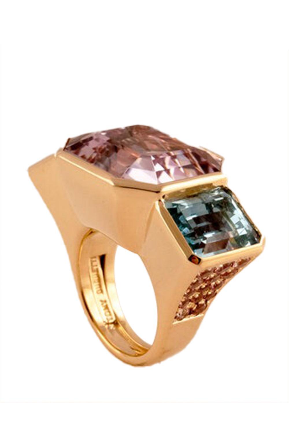 Kunzite Aquamarine Garnet Ring-YELLOW GOLD-7-JEWELRYFINE JEWELRING-TONY DUQUETTE
