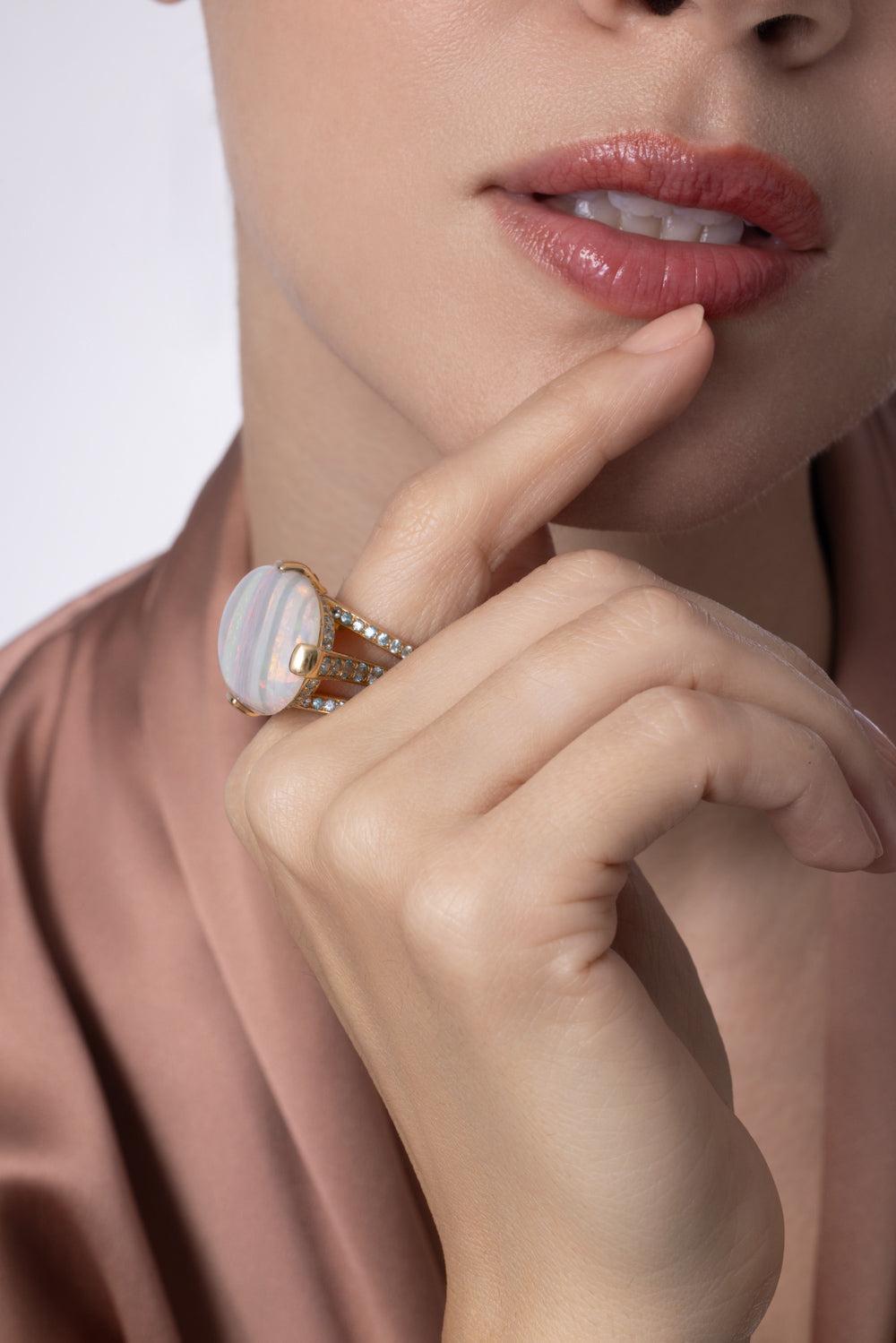 Opal Blue Ziron Ring-YELLOW GOLD-7-JEWELRYFINE JEWELRING-TONY DUQUETTE