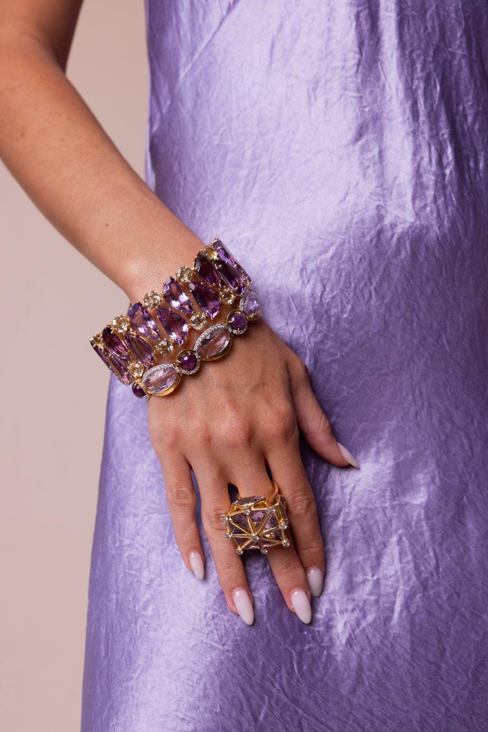 TONY DUQUETTE-Pink Amethyst Royalty Crown Ring-YELLOW GOLD