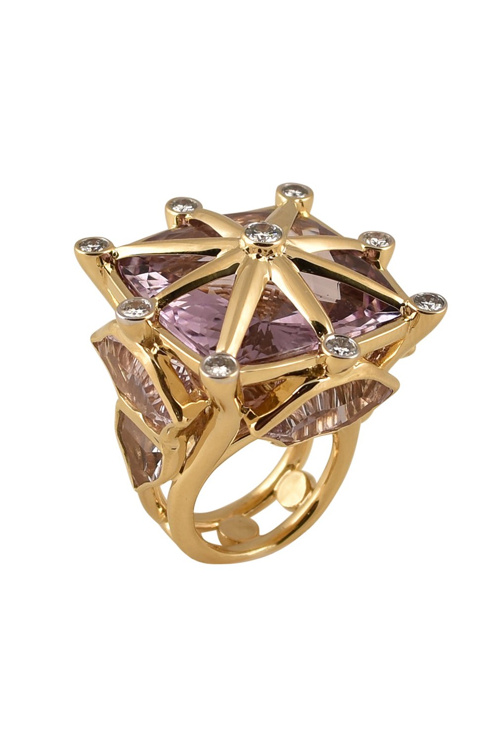 TONY DUQUETTE-Pink Amethyst Royalty Crown Ring-YELLOW GOLD