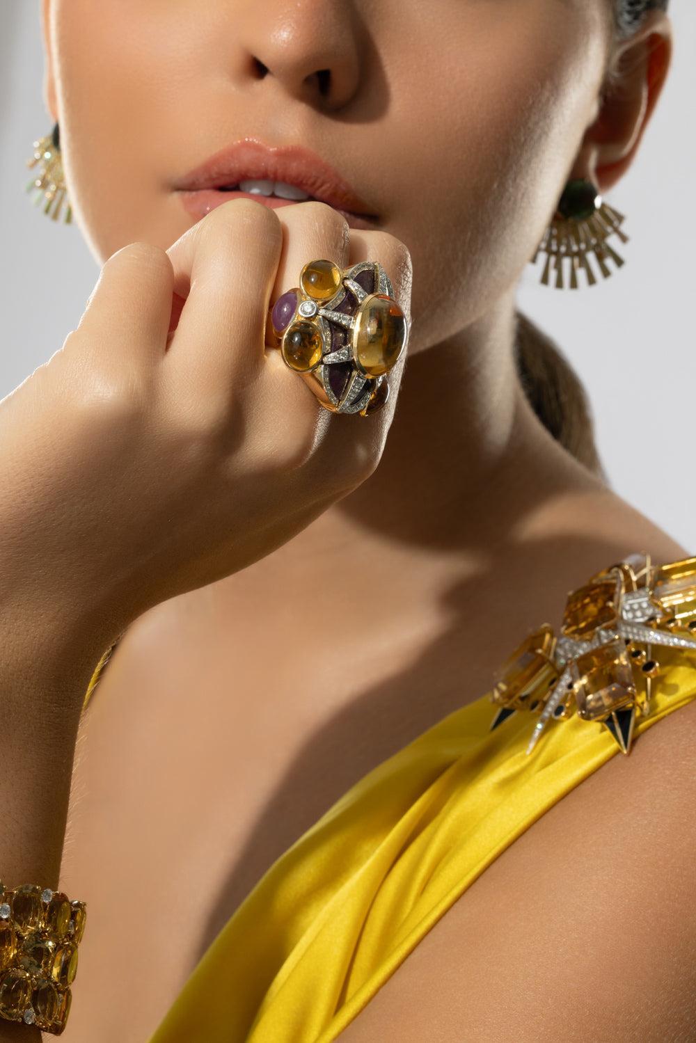 Ruby Citrine Diamond Ring-YELLOW GOLD-7-JEWELRYFINE JEWELRING-TONY DUQUETTE