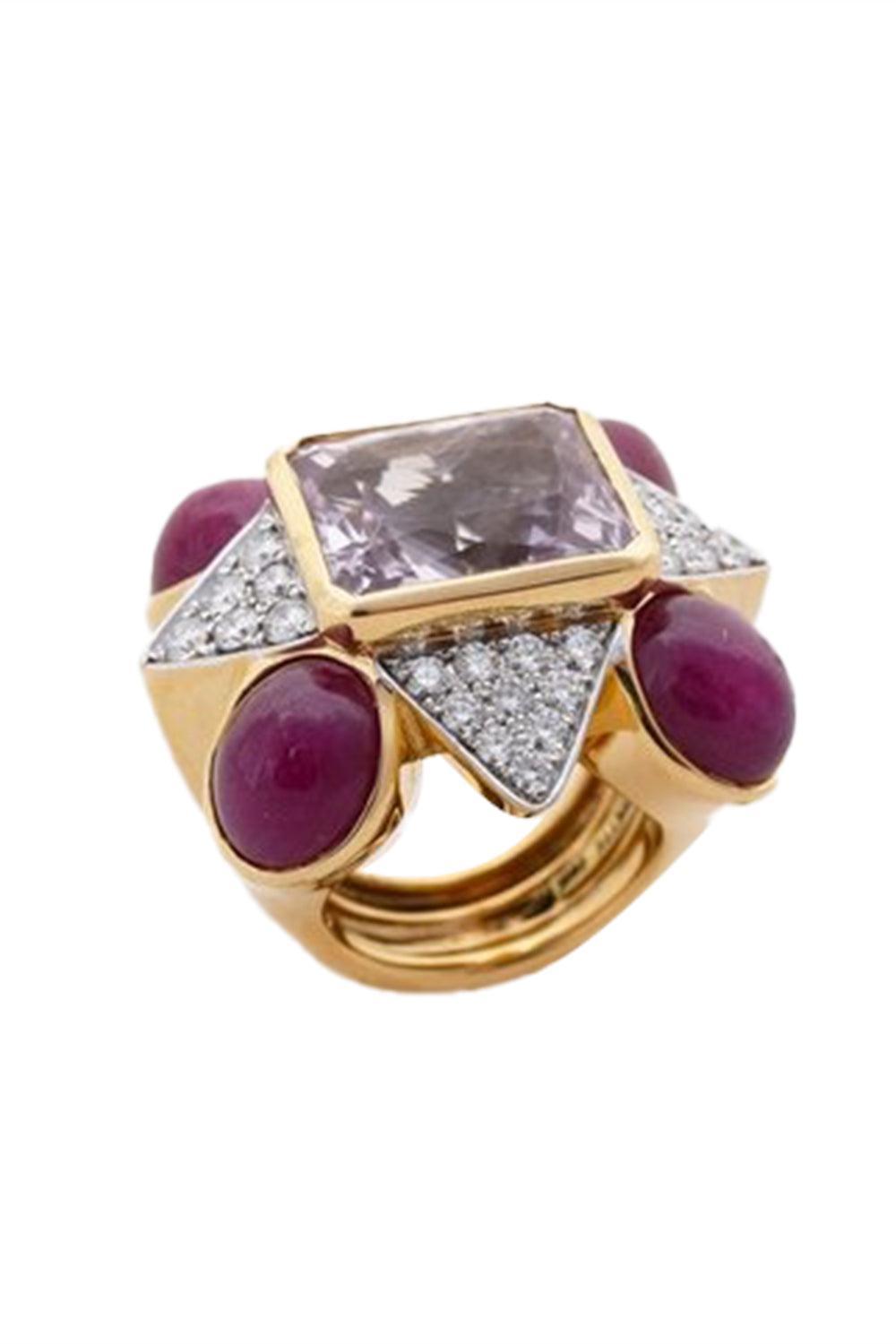 Ruby Kunzite Diamond Ring-YELLOW GOLD-7-JEWELRYFINE JEWELRING-TONY DUQUETTE