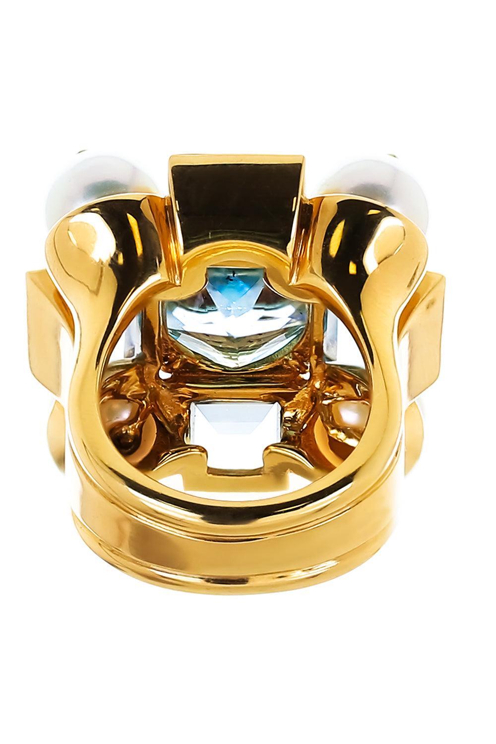 Blue Topaz Pearl Cross Ring-YELLOW GOLD-7.25-JEWELRYFINE JEWELRING-TONY DUQUETTE