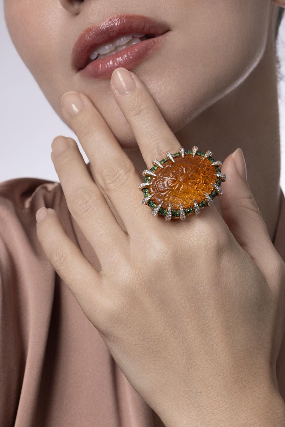 Citrine Tsavorite Diamond Ring-YELLOW GOLD-8-JEWELRYFINE JEWELRING-TONY DUQUETTE