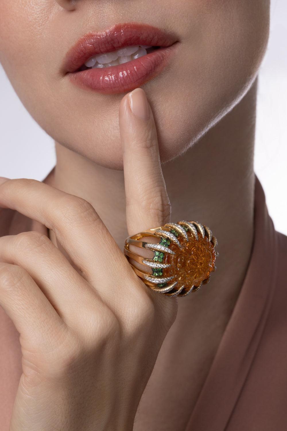Citrine Tsavorite Diamond Ring-YELLOW GOLD-8-JEWELRYFINE JEWELRING-TONY DUQUETTE