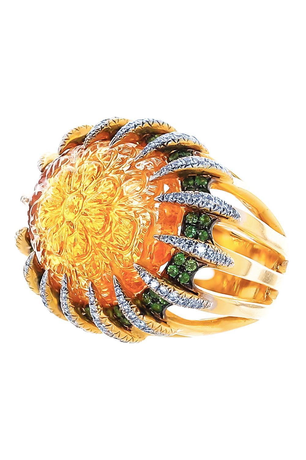 Citrine Tsavorite Diamond Ring-YELLOW GOLD-8-JEWELRYFINE JEWELRING-TONY DUQUETTE