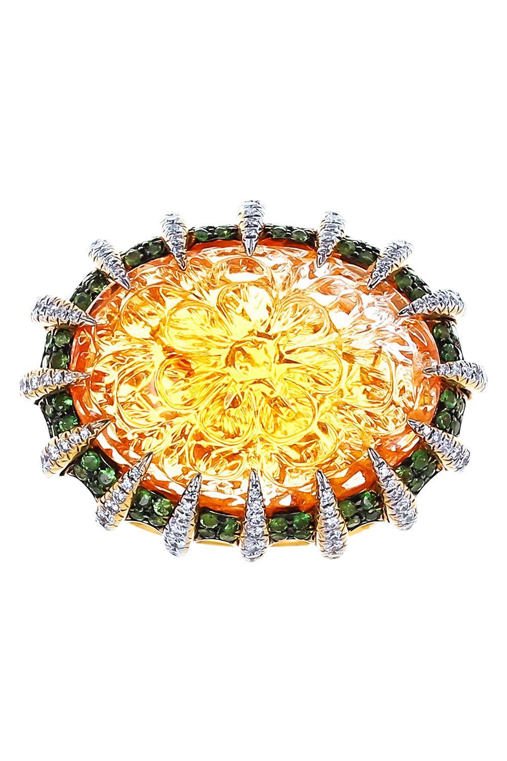 Citrine Tsavorite Diamond Ring-YELLOW GOLD-8-JEWELRYFINE JEWELRING-TONY DUQUETTE