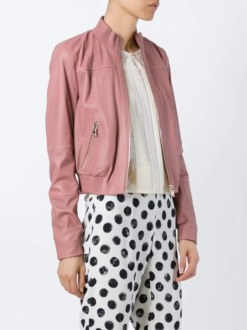 TWIN-SET-Leather Bomber-