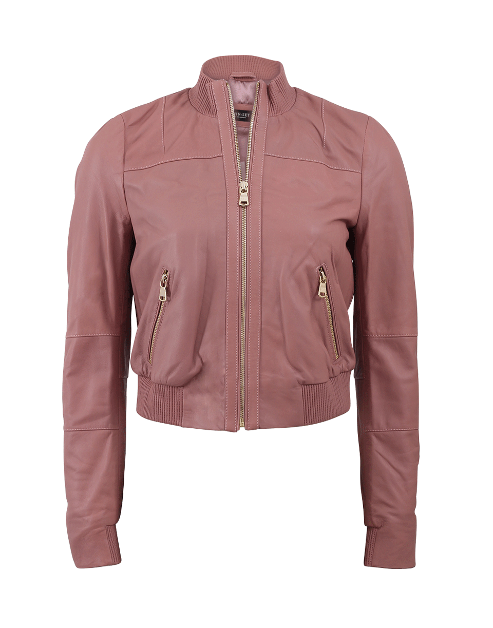 TWIN-SET-Leather Bomber-