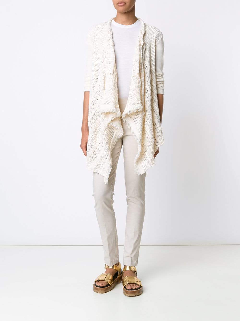 TWIN-SET-Draped Crochet Cardigan-