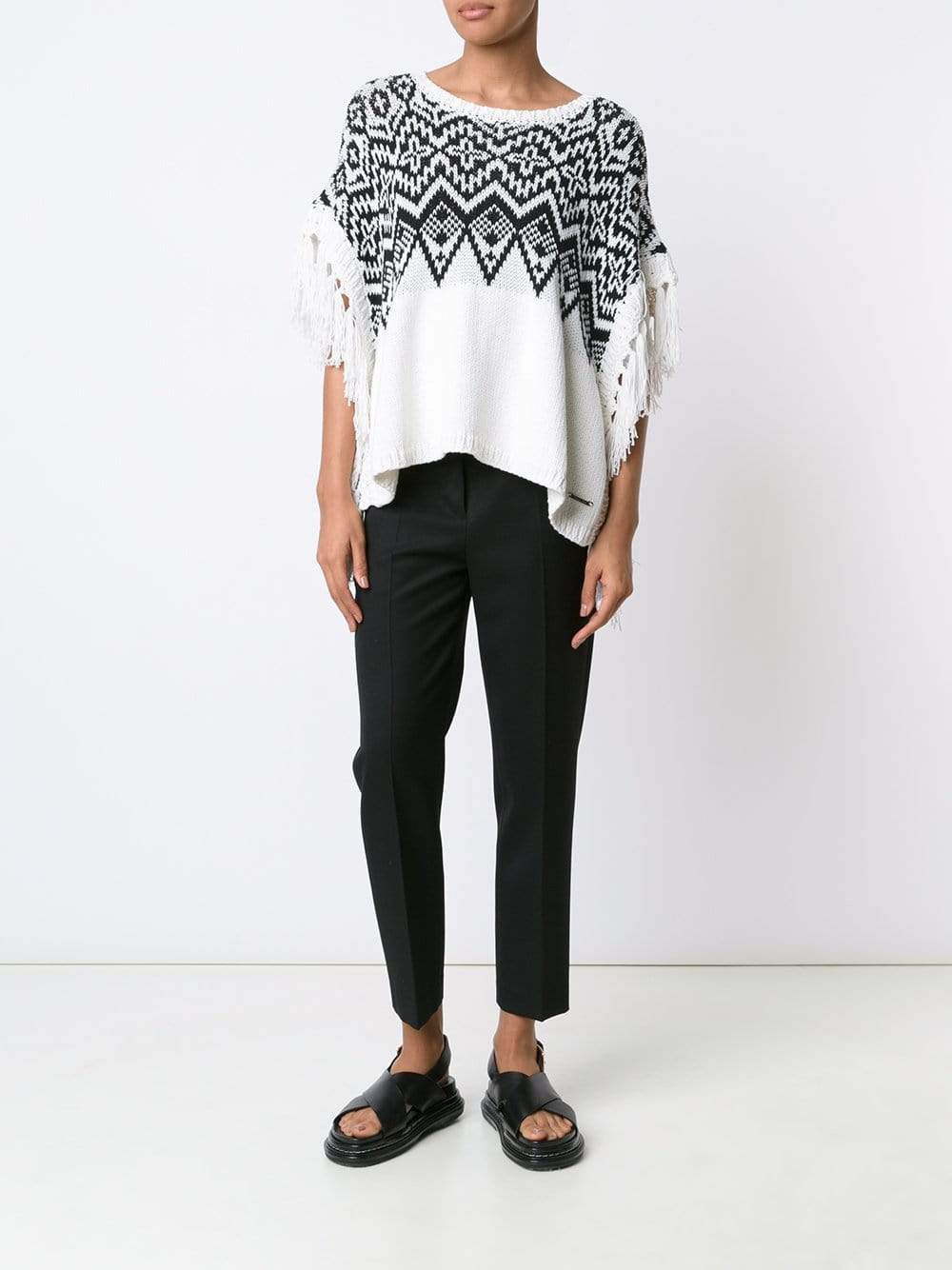 TWIN-SET-Fringe Knit Poncho-