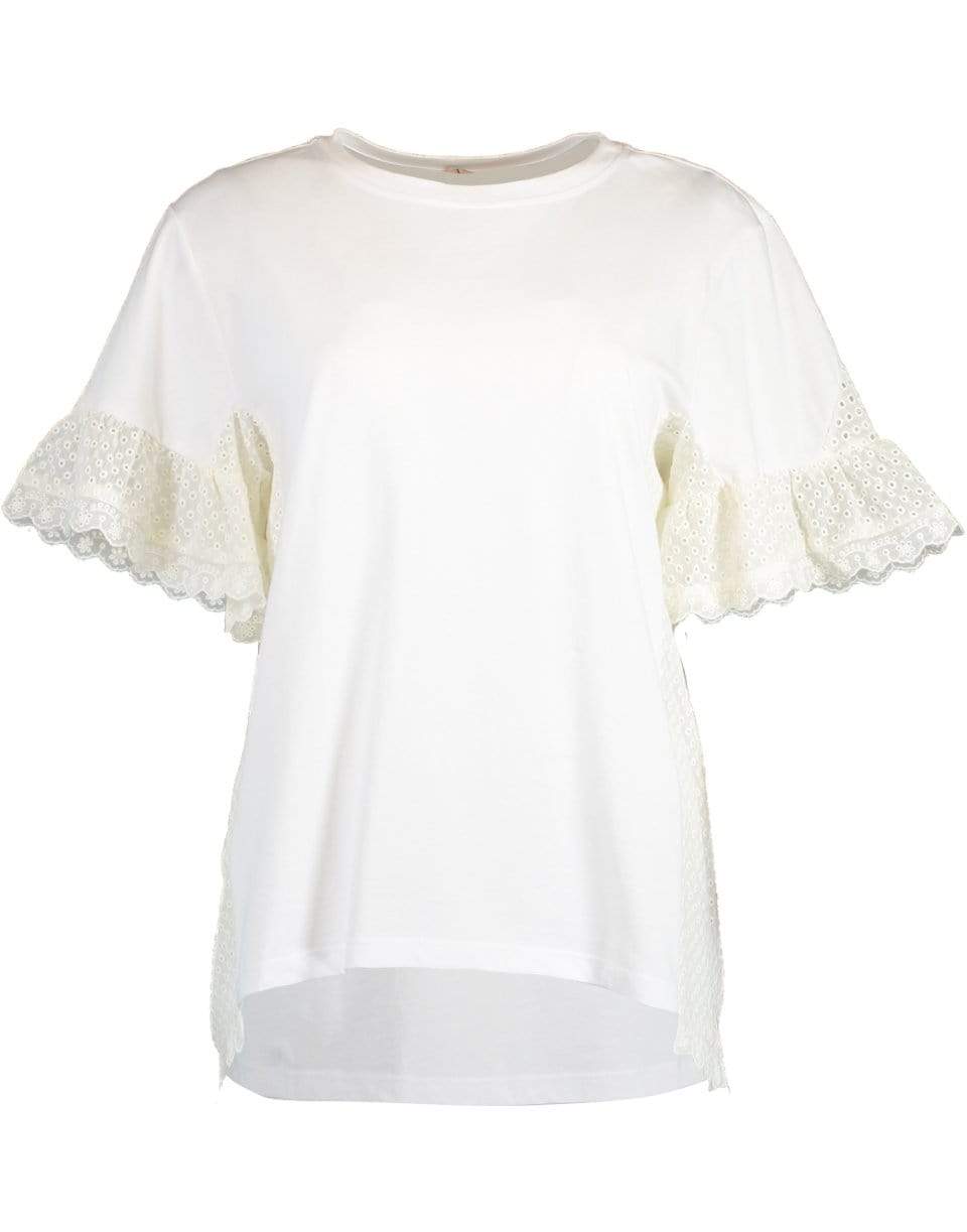 TWIN-SET-Short Sleeve Macramé Trim Tee-