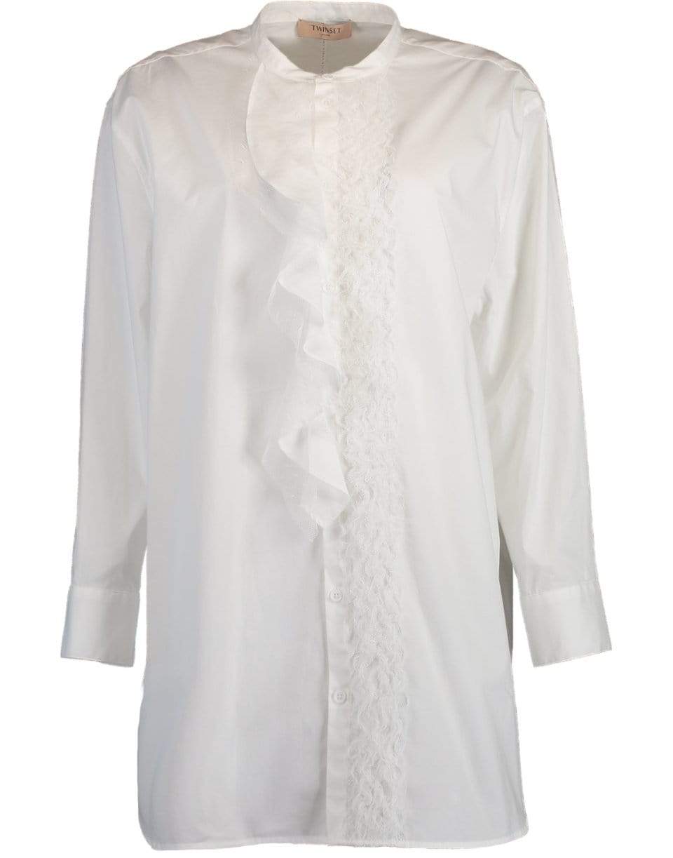 TWIN-SET-Ruffle Placket Cotton Tunic Blouse-