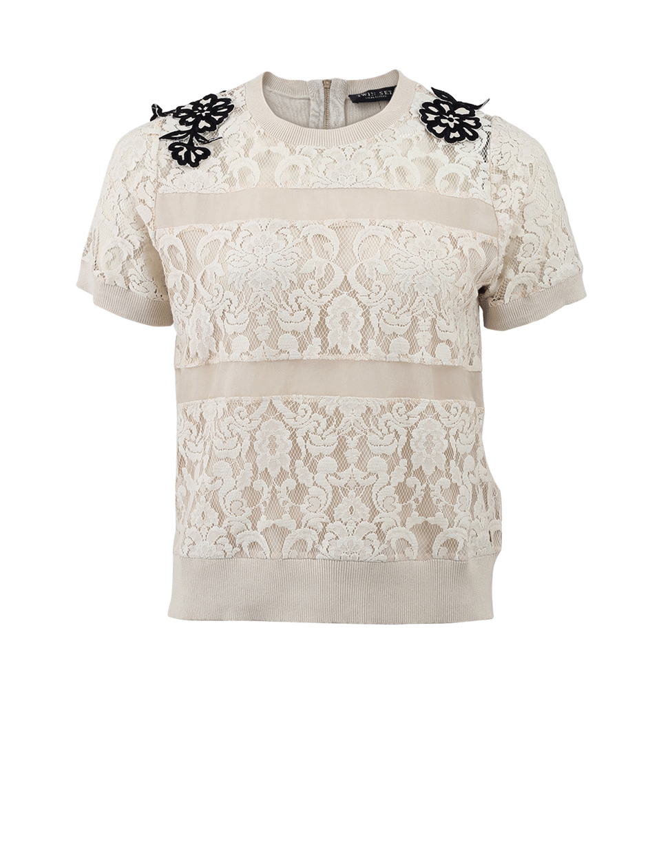 TWIN-SET-Stripe Lace Pullover-