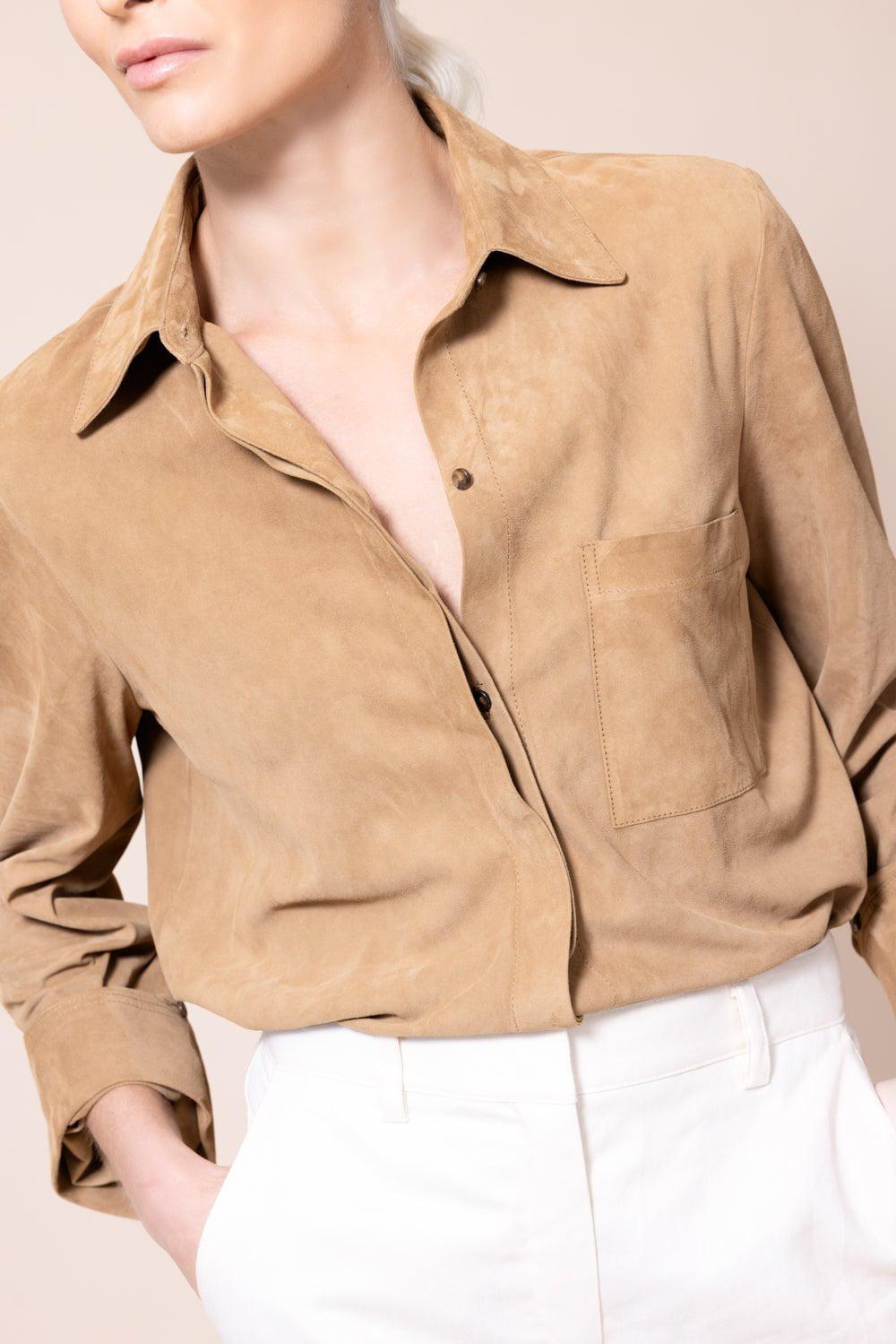 TWP-Boyfriend Suede Shirt - Tobacco-
