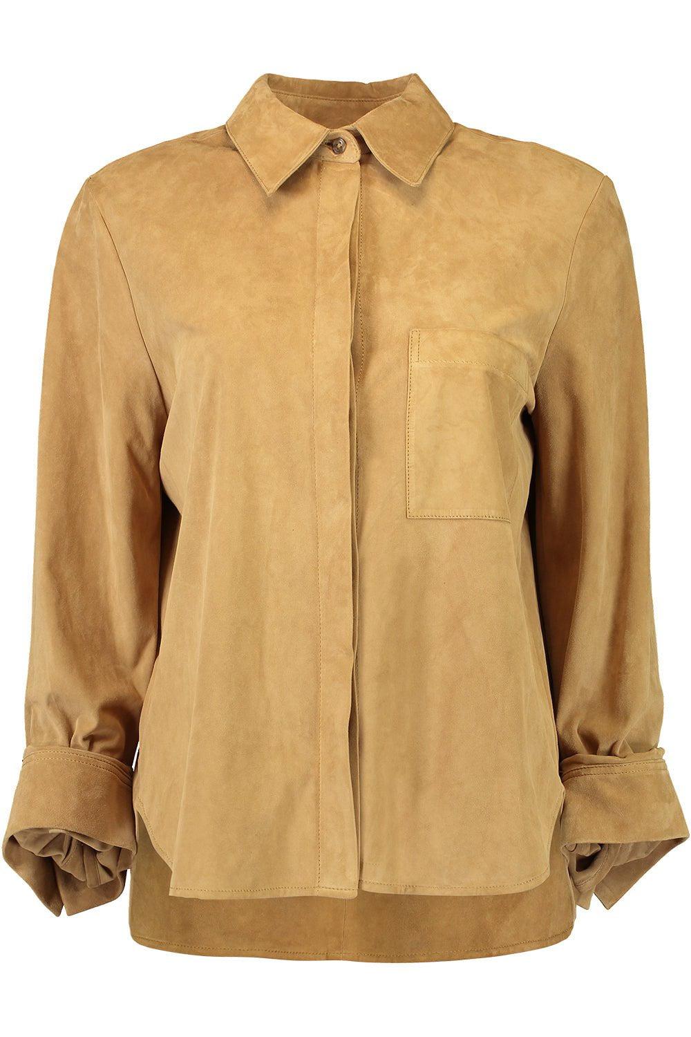 TWP-Boyfriend Suede Shirt - Tobacco-