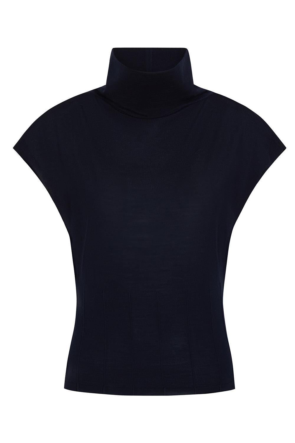Funnel Neck Sleeveless Top-BLUE-XS-CLOTHINGTOPKNITS-TWP