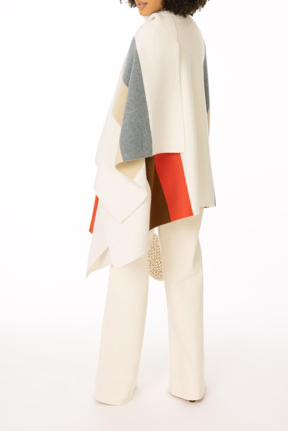 Twp Double Stripe Poncho-CRMLPSTK-O/S-CLOTHINGTOPPONCHO-TWP