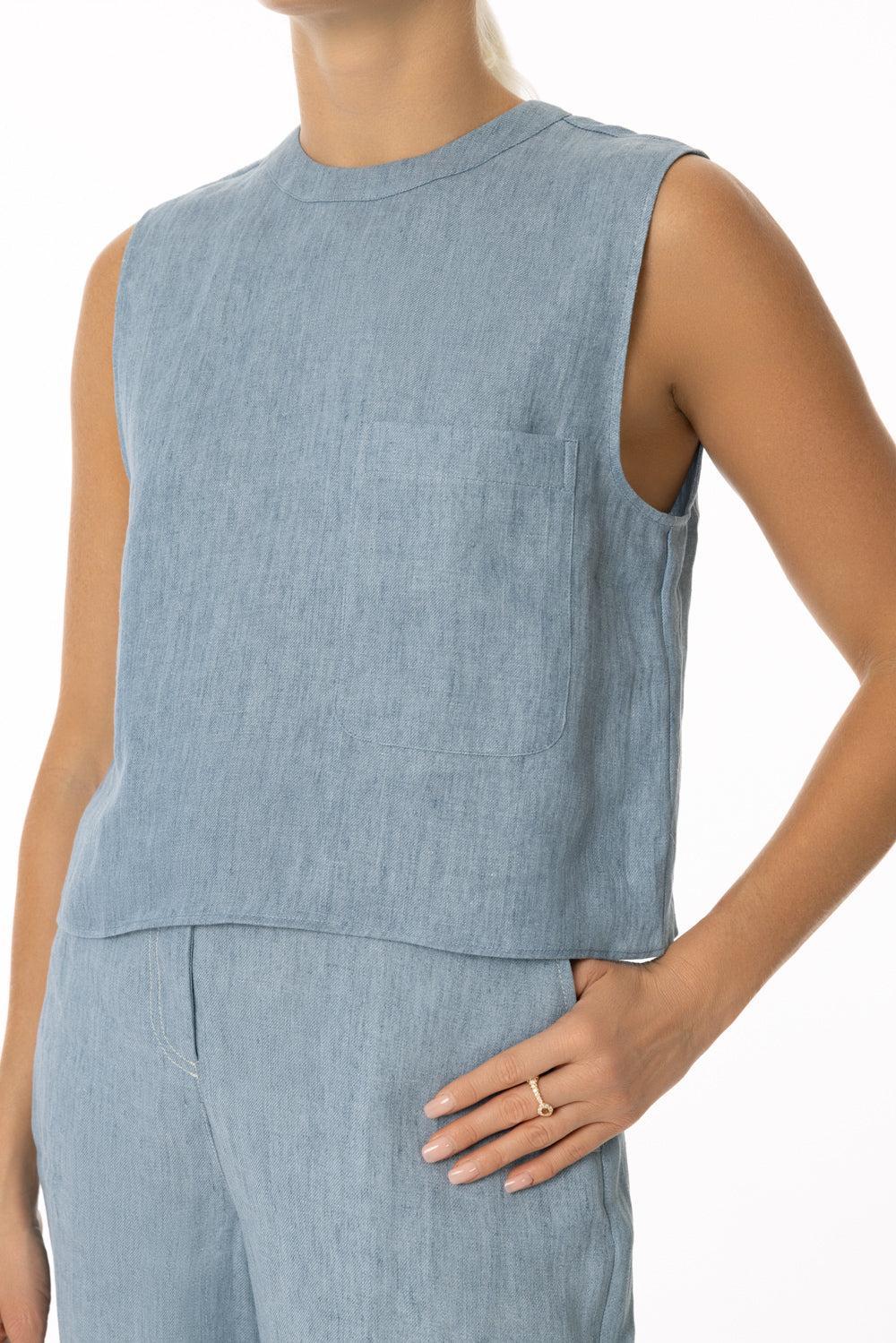 Cropped Muscle Tank- Light Indigo-LT INDIG-XS-CLOTHINGTOPTANK-TWP