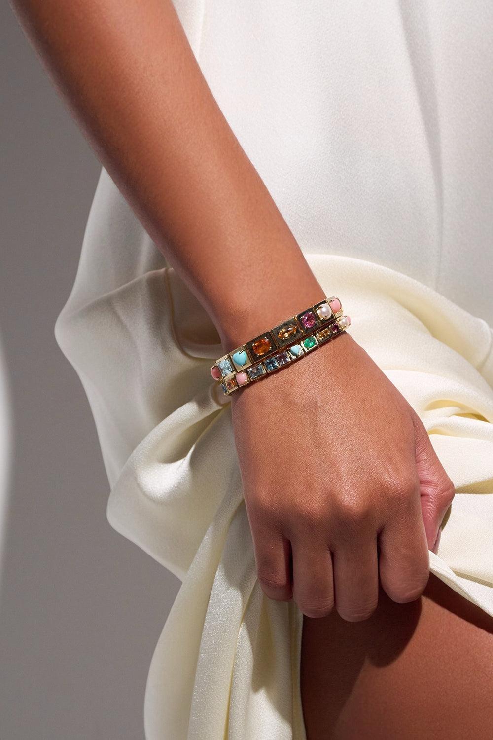 Multistone Leggo Bracelet-YELLOW GOLD-6.75-JEWELRYFINE JEWELBRACELET O-TYPE JEWELRY