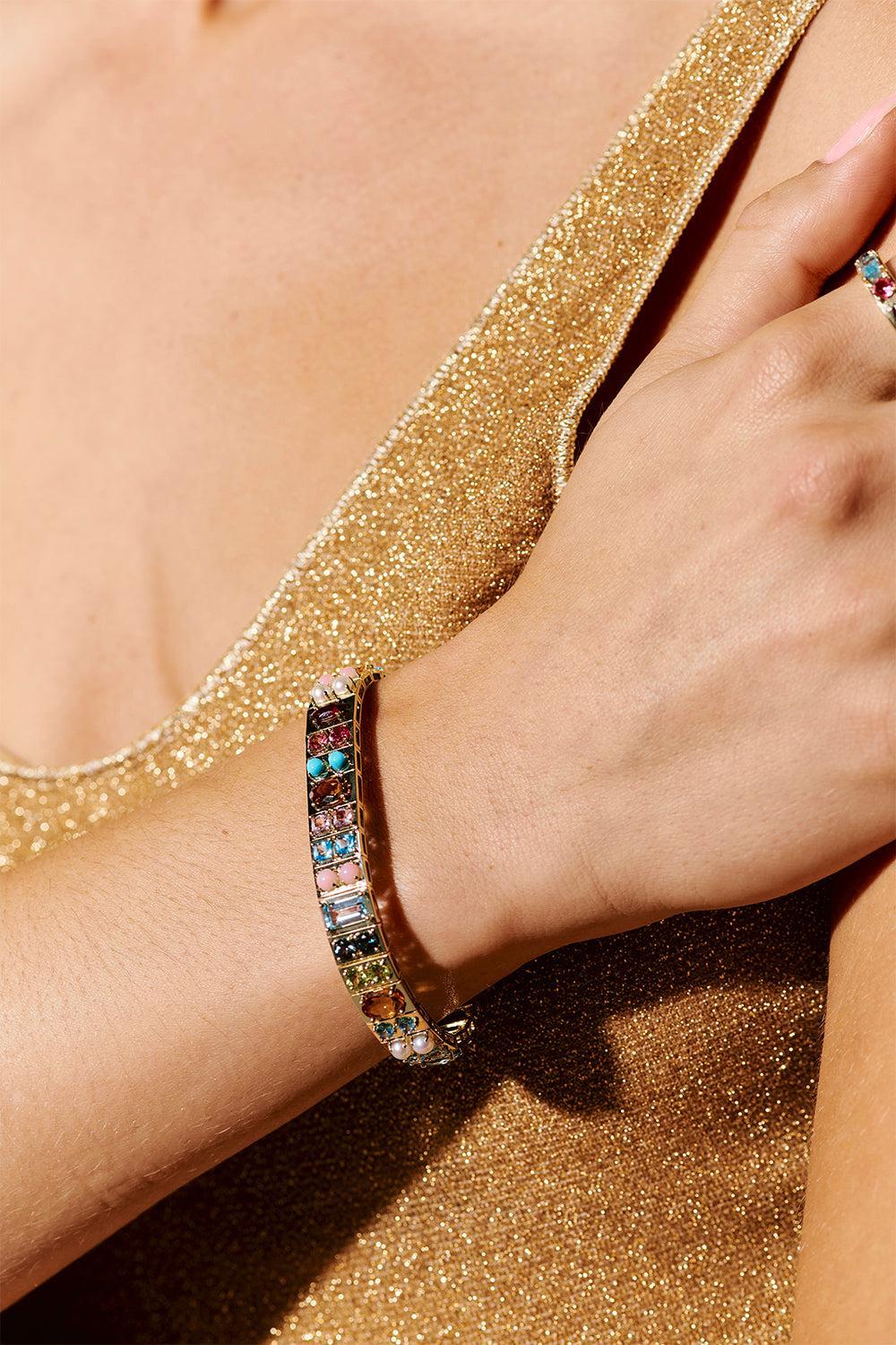  Multistone Leggo Double Bracelet-YELLOW GOLD-6.75-JEWELRYFINE JEWELBRACELET O-TYPE JEWELRY 