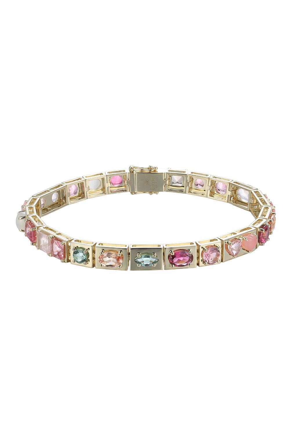 Pink Multistone Leggo Bracelet-YELLOW GOLD-6.75-JEWELRYFINE JEWELBRACELET O-TYPE JEWELRY