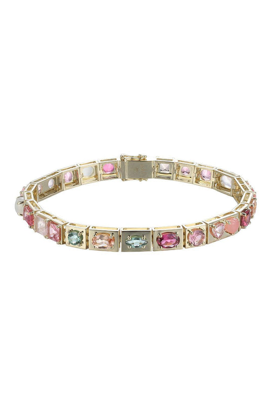 Pink Multistone Leggo Bracelet-YELLOW GOLD-6.75-JEWELRYFINE JEWELBRACELET O-TYPE JEWELRY