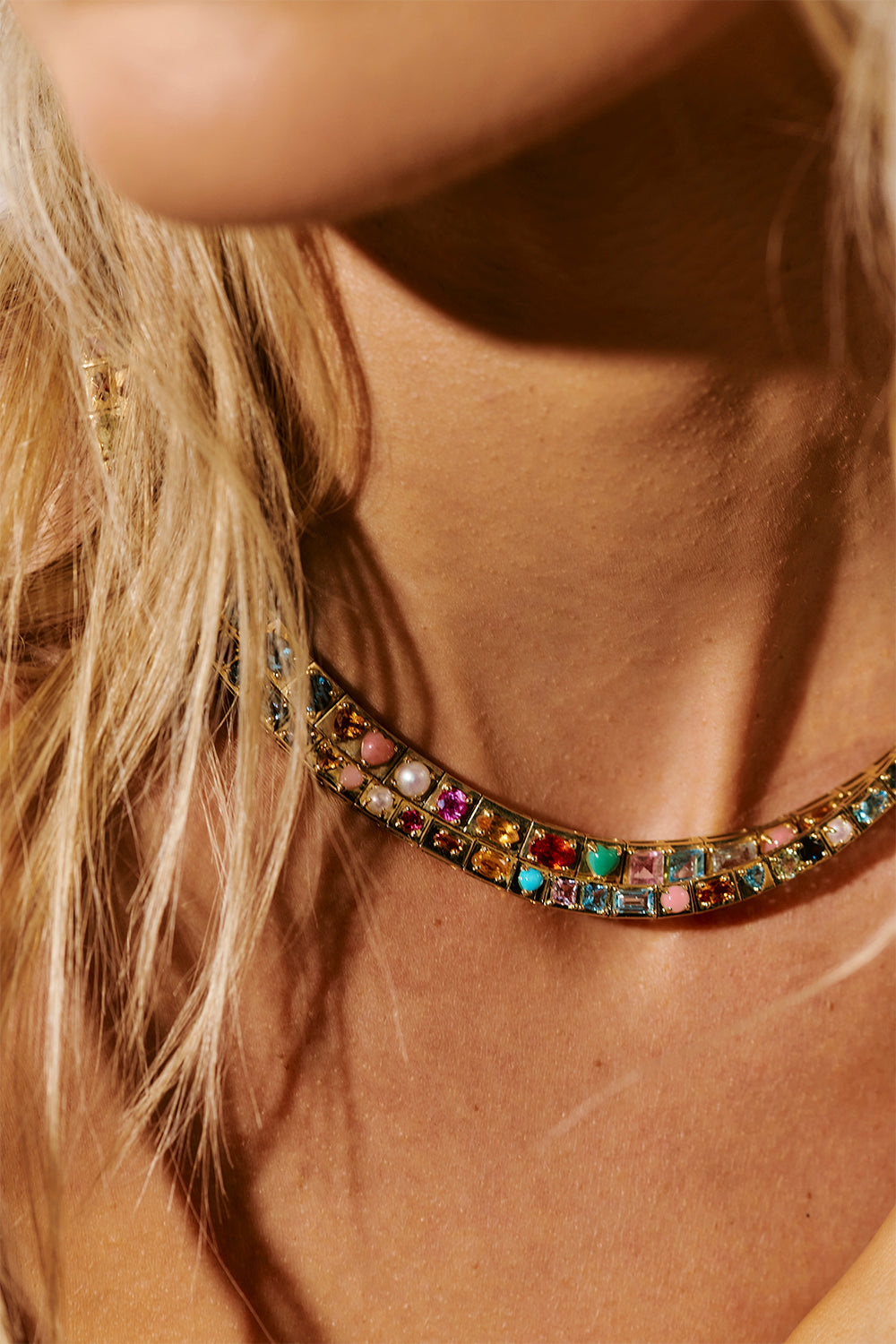 Multistone Leggo Necklace - Yellow Gold-YELLOW GOLD-16-JEWELRYFINE JEWELNECKLACE O-TYPE JEWELRY