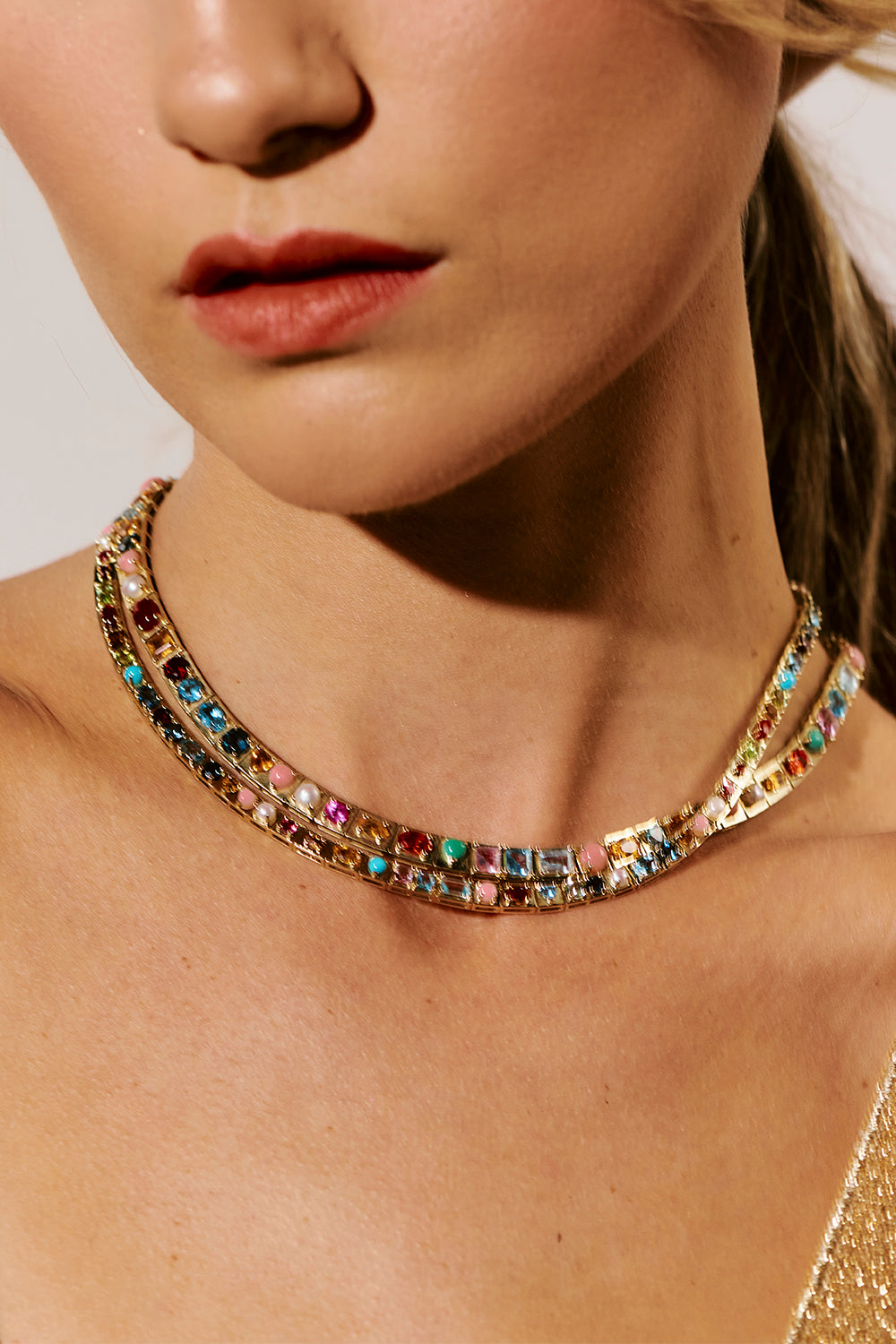  Multistone Leggo Necklace - Yellow Gold-YELLOW GOLD-16-JEWELRYFINE JEWELNECKLACE O-TYPE JEWELRY 