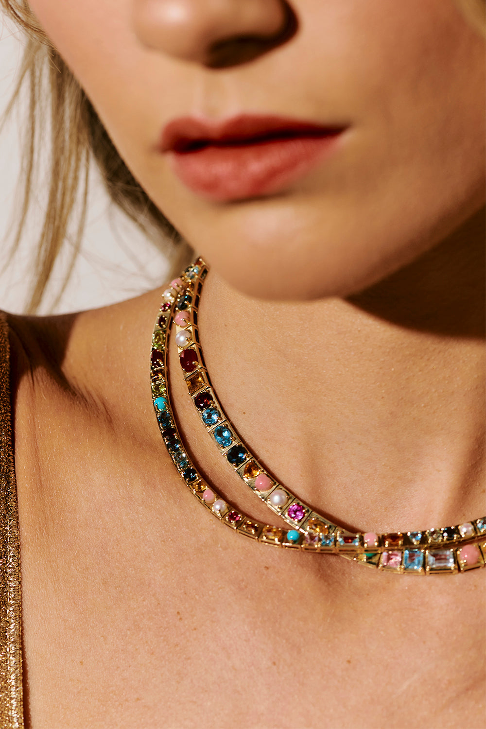 Multistone Leggo Necklace - Yellow Gold-YELLOW GOLD-16-JEWELRYFINE JEWELNECKLACE O-TYPE JEWELRY