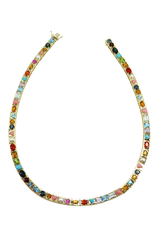 Multistone Leggo Necklace - Yellow Gold-YELLOW GOLD-16-JEWELRYFINE JEWELNECKLACE O-TYPE JEWELRY