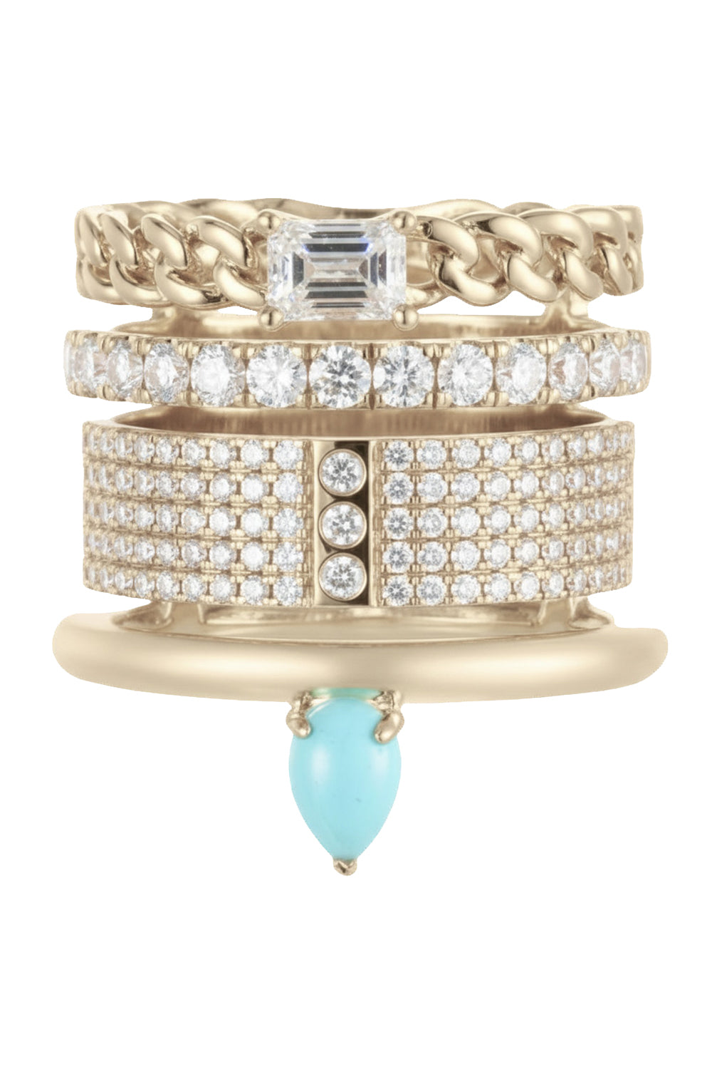  Diamond Turquoise Stacking Ring-YELLOW GOLD-7.5-JEWELRYFINE JEWELRING-TYPE JEWELRY 