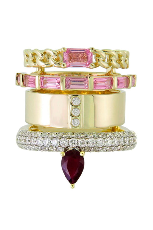 Ruby-Pink Sapphire Stack Pave Ring-YELLOW GOLD-7.5-JEWELRYFINE JEWELRING-TYPE JEWELRY