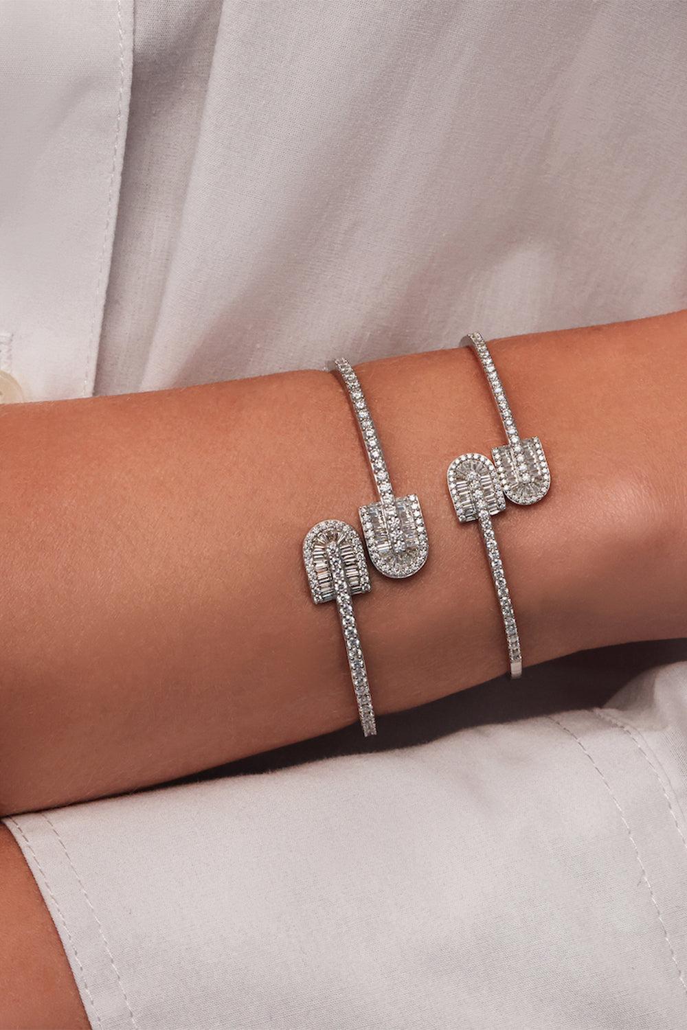 Diamond Baguette U Duo Maxi Bangle Bracelet - White Gold-WHITE GOLD-JEWELRYFINE JEWELBRACELET O-U LOS ANGELES