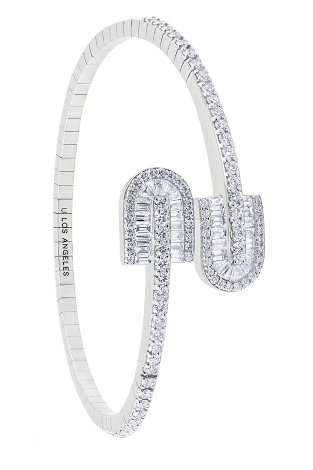 Diamond Baguette U Duo Maxi Bangle Bracelet - White Gold-WHITE GOLD-JEWELRYFINE JEWELBRACELET O-U LOS ANGELES