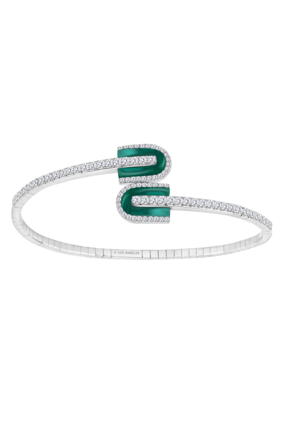 Diamond Malachite U Mini Duo Bangle Bracelet-WHITE GOLD-JEWELRYFINE JEWELBRACELET O-U LOS ANGELES