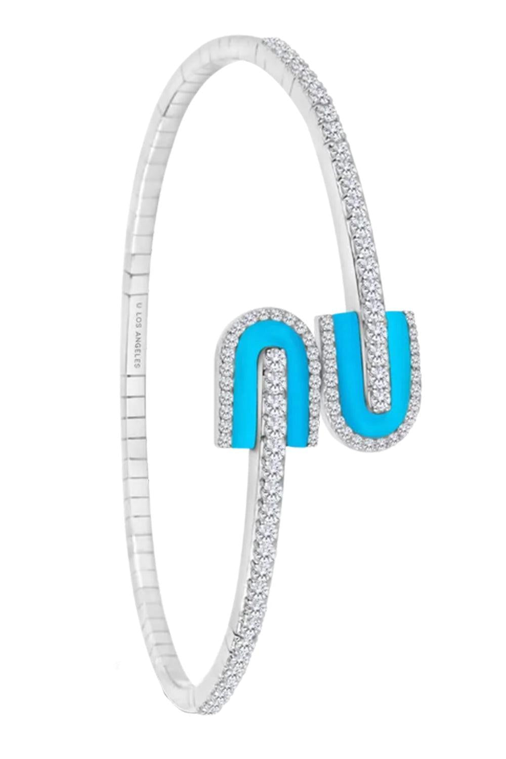 Diamond Turquoise U Duo Mini Bangle Bracelet - White Gold-WHITE GOLD-JEWELRYFINE JEWELBRACELET O-U LOS ANGELES
